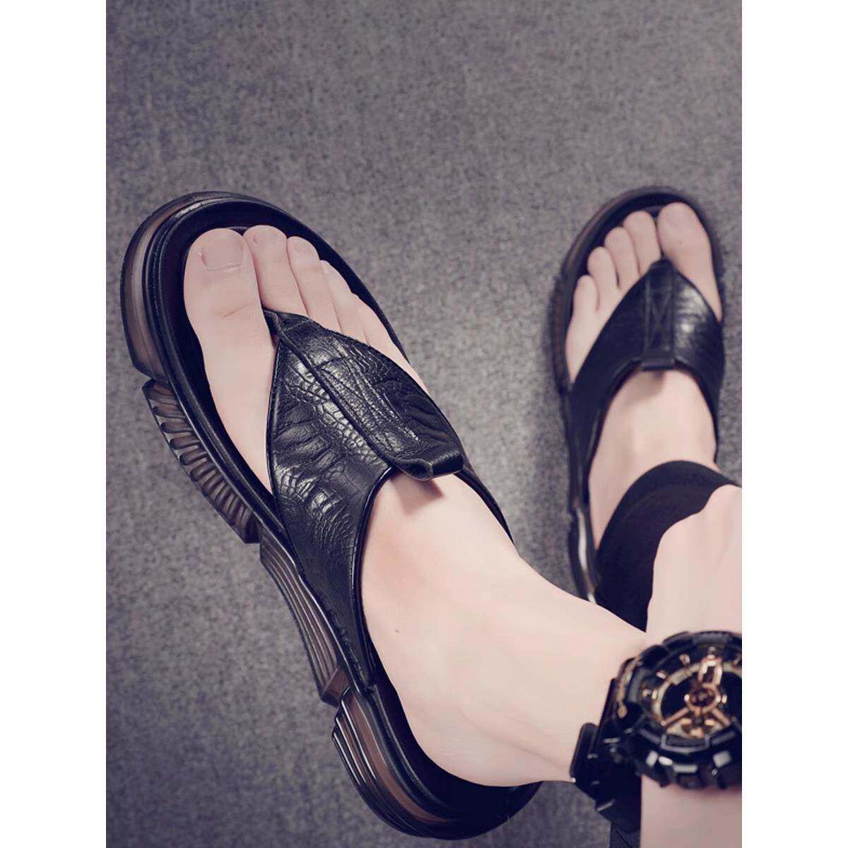 拖鞋男人字拖夏季外穿2023新款潮牌男款潮流防滑真皮男士沙滩凉鞋