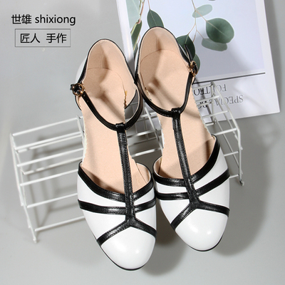 世雄英伦风复古牛皮女鞋