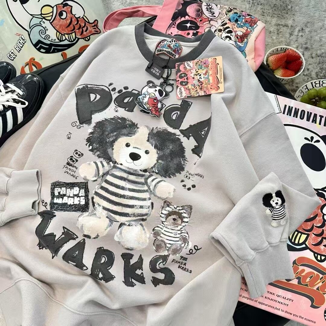 pandawarks早春毛圈棉中长款卫衣