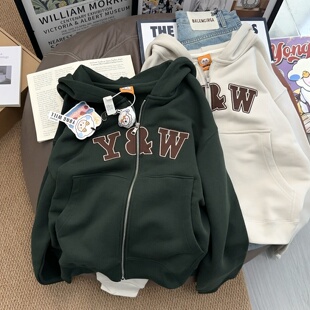 闭眼入！百搭Yongwill小羊家400g纯棉厚实毛圈卫衣连帽拉链外套秋
