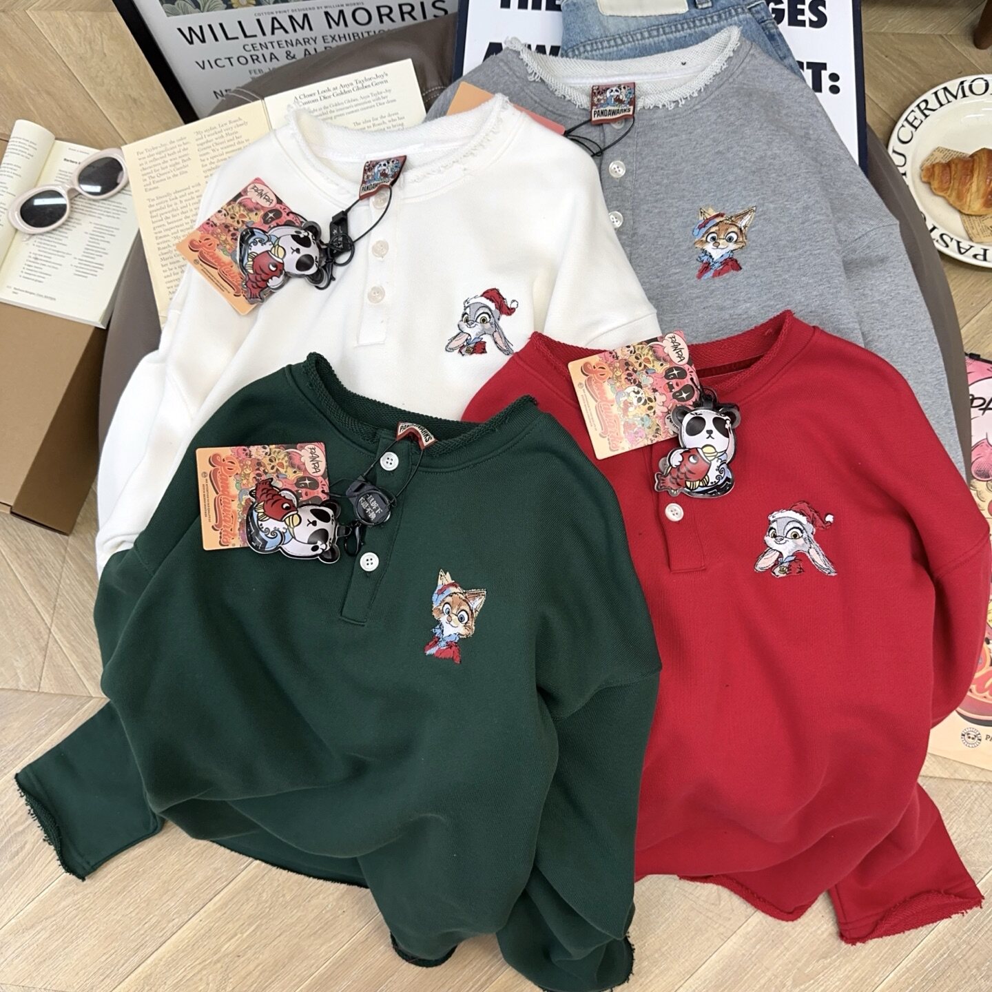 纸袋家卡通刺绣纯棉毛圈卫衣女春