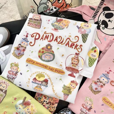 纸袋家纯棉刺绣拉布布短袖T恤韩