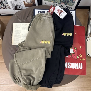 O型x型腿救星！百搭显瘦Gulunsunu纸袋家380g加绒束脚裤卫裤女冬