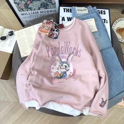 韩版假两件毛圈卫衣女秋冬韩