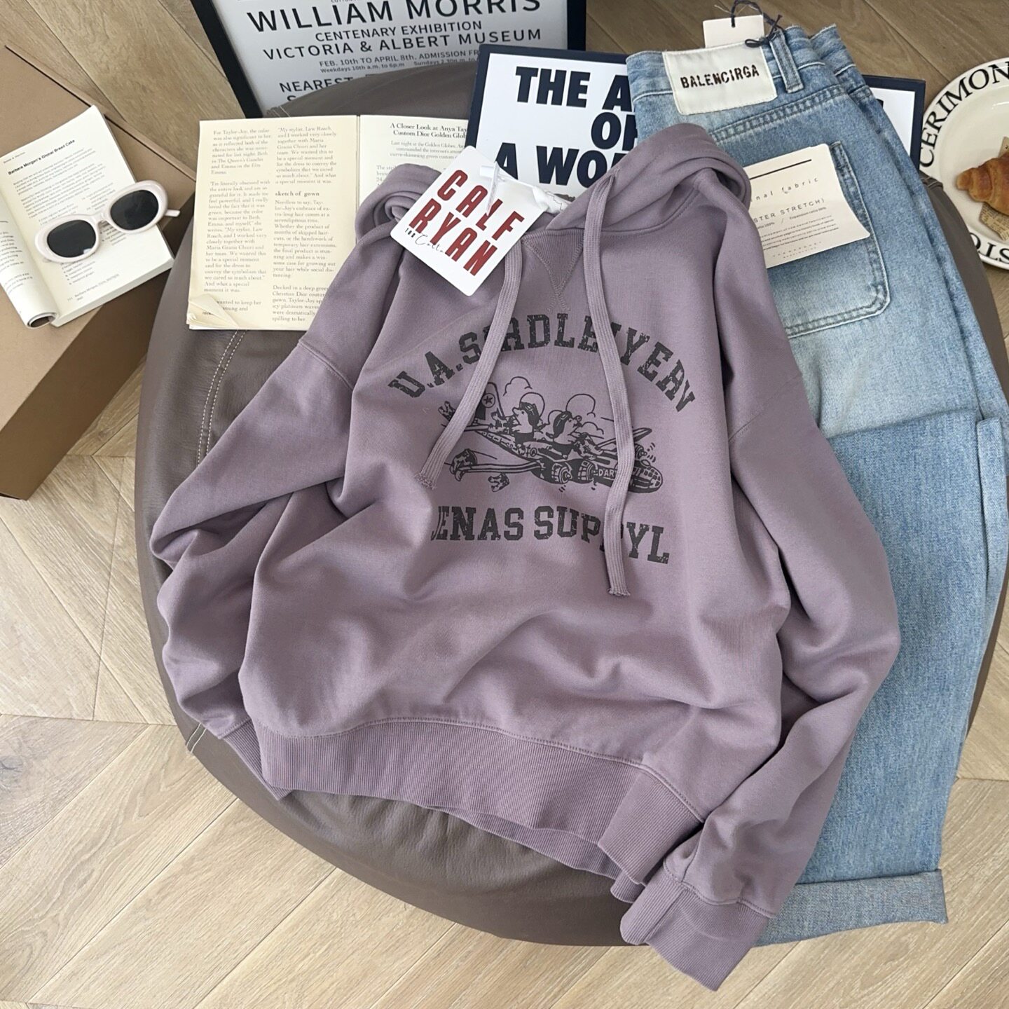 水洗复古高品质2026早春新款重磅纯棉毛圈连帽卫衣女美式卡通刺绣