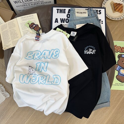 百搭后背卡通印花纯棉短袖T恤女