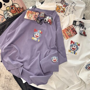 25早秋氛围感穿搭低饱和度pandawarks纸袋家重工刺绣纯棉长袖T恤