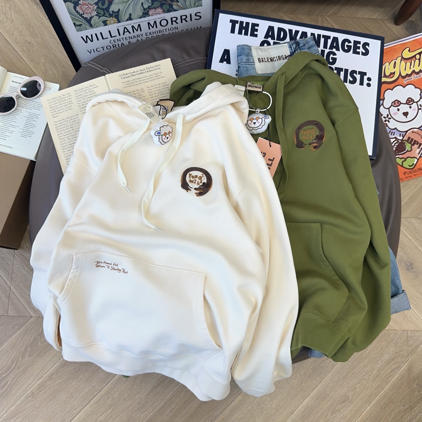 小羊纸袋家连帽加绒卫衣女秋冬