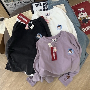 复古又高级 T恤内搭女 重工砂洗工艺Gulunsunu纸袋家250g纯棉长袖