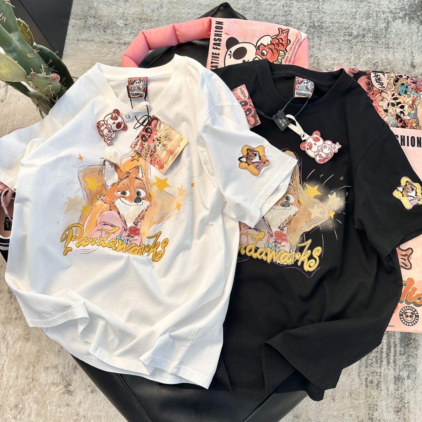 pandawarks熊猫纸袋家短袖T恤女
