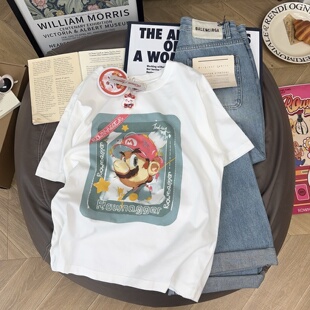 趣味搞怪卡通无感印花ROWN AGGER纸袋家180g纯棉短袖T恤内搭女韩