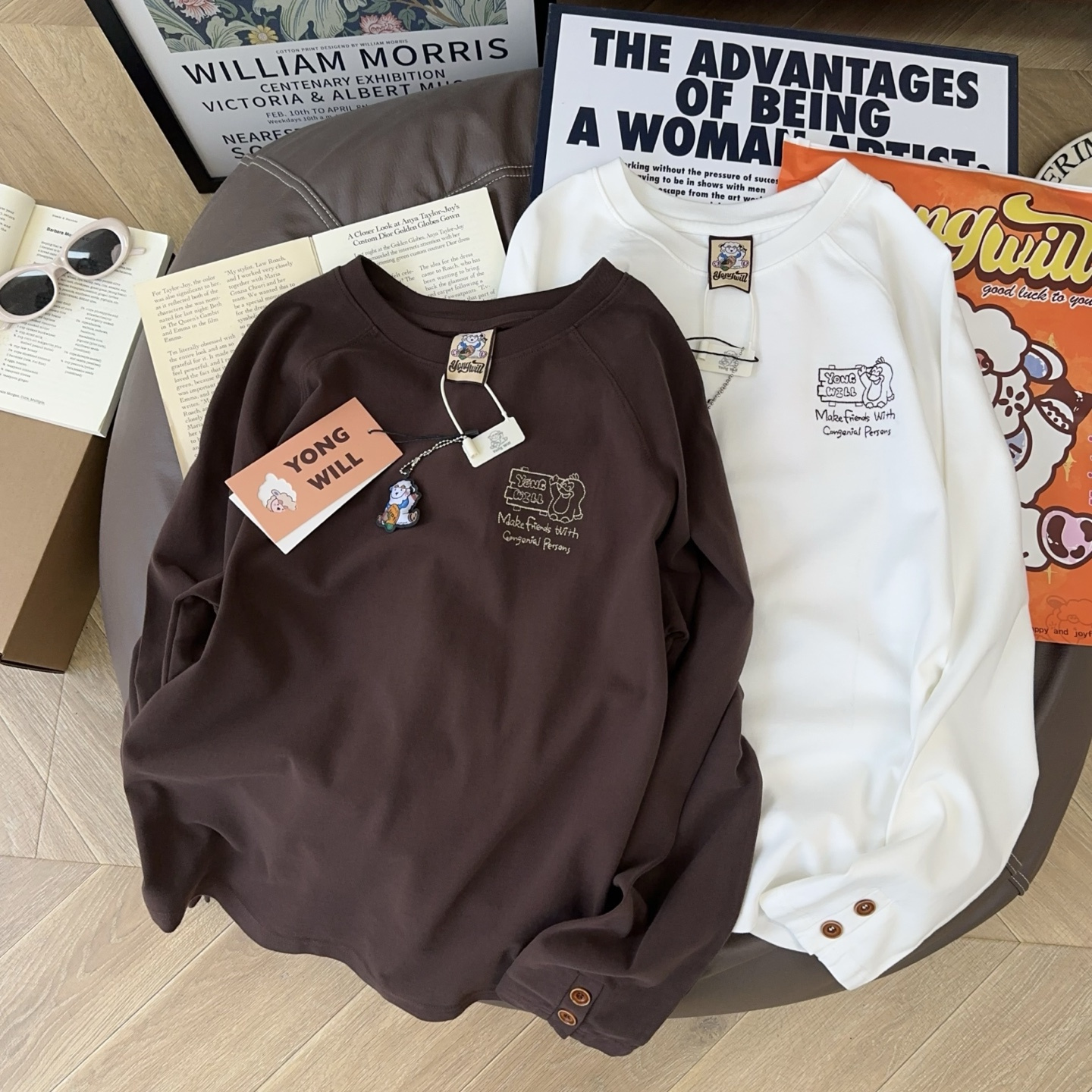 纸袋家纯棉插肩袖长袖秋冬打底女