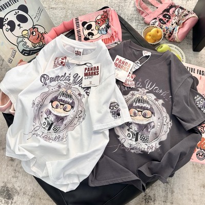 pandawarks熊猫纸袋家纯棉短袖女