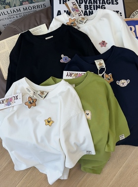 品质Nice~XCstarry星纸袋家高端320g双纱纯棉简约刺绣加厚短袖T恤