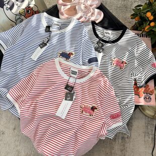 T恤女夏 pandawarks熊猫家宽松230g双纱棉条纹短袖 经典 实穿系列