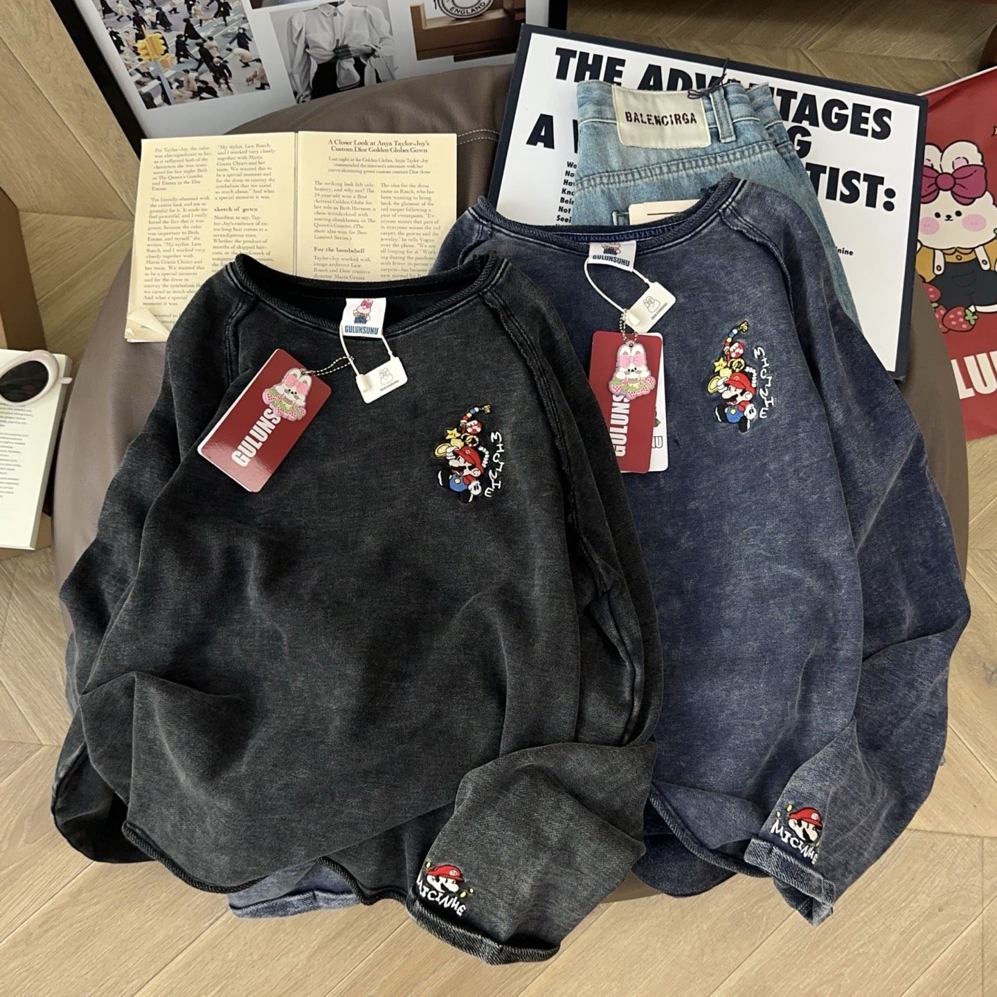 重工水洗炒雪花工艺毛圈棉卫衣女