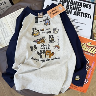 25早秋新款！加厚yongwill小羊纸袋家280g纯棉无感印花长袖T恤女