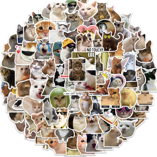 100张跨境猫咪MEME涂鸦贴纸装饰吉他笔记本行李箱DIY防水跨境批发
