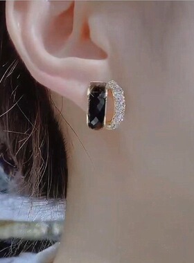 2026新款奥特莱斯18K金微镶锆石水晶圆圈耳环小众设计感耳钉女