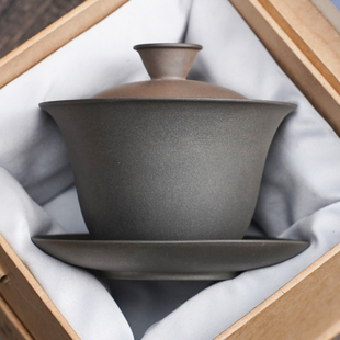 建水紫陶盖碗薄胎悬停旋转不烫手盖碗三才茶杯茶碗茶具单个高档