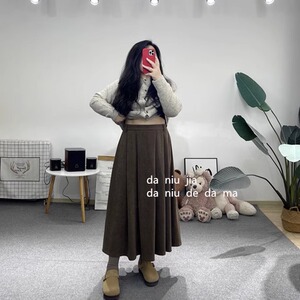 秋冬雪尼尔压褶后腰松紧腰半身裙大牛家大码女装胖MM显瘦百搭