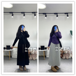 时髦大牌范儿双层腰围设计松紧抽绳A字半身裙大牛家大码女装胖MM