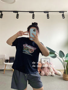 4.5清仓不退换美式复古印图圆领显瘦短袖T恤大牛家大码女装胖MM