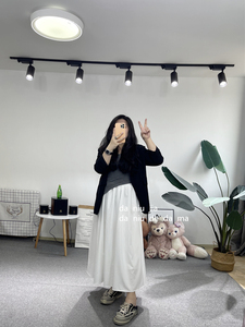 清新百搭松紧腰围垂坠感A字伞裙大牛家大码女装胖MM