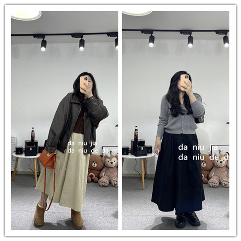 休闲文艺优雅高腰纯棉半身裙两色大牛家大码女装胖MM显瘦百搭