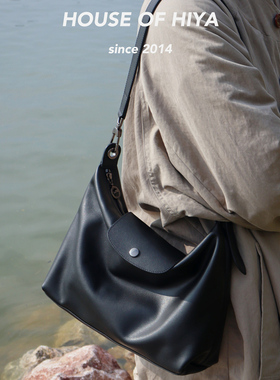 HOUSE OF HIYA新款牛皮Hobo斜挎单肩腋下款饺子包时尚感女包