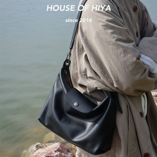 HOUSE OF HIYA新款牛皮Hobo斜挎单肩腋下款饺子包时尚感女包