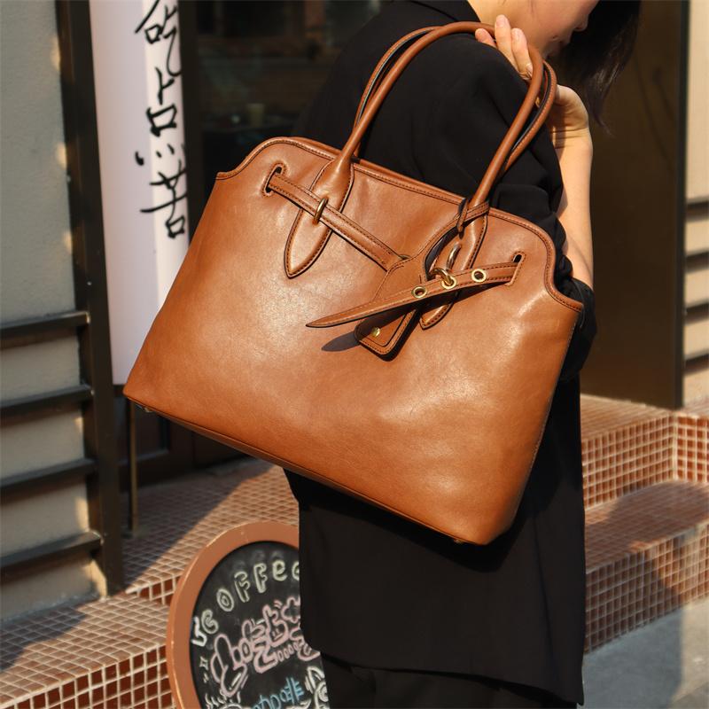 复古植鞣羊皮手提公文包