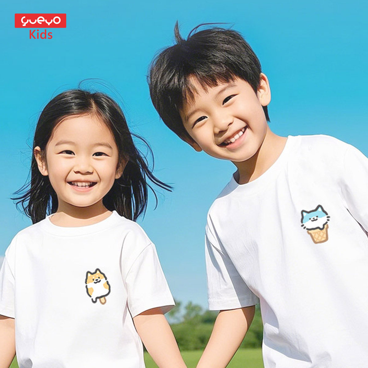 悦游童装 蛋卷猫冰棍狗 2025夏纯棉儿童男童女童短袖t恤可爱学生