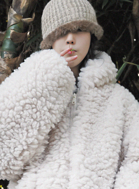 WEIQIN AI GRIMES 防寒绵羊毛拉链防寒连帽毛外套毛大衣保暖