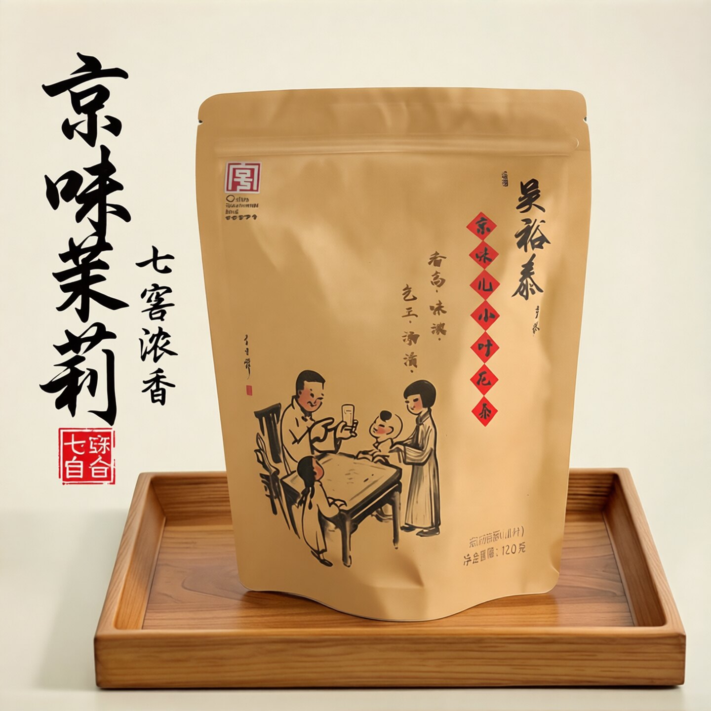 北京吴裕泰茉莉花茶叶京味儿小叶花茶冷泡七窨浓香型120g自封袋装
