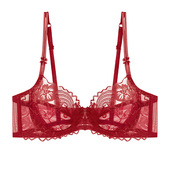 本命年内衣女 夏D杯大码 性感蕾丝超薄款 大胸显小防下垂文胸罩套装