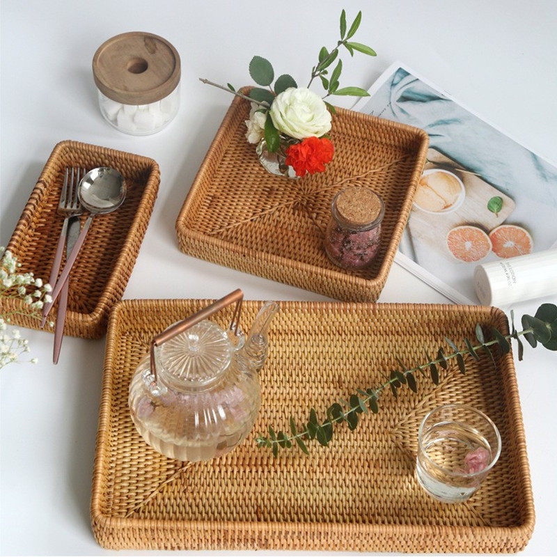 卧室客厅手工藤编收纳筐桌面化妆品收纳盒玄关美式杂物整理筐置物,收纳整理,收纳筐,淘宝优惠券,粉丝福利购,淘宝优惠卷