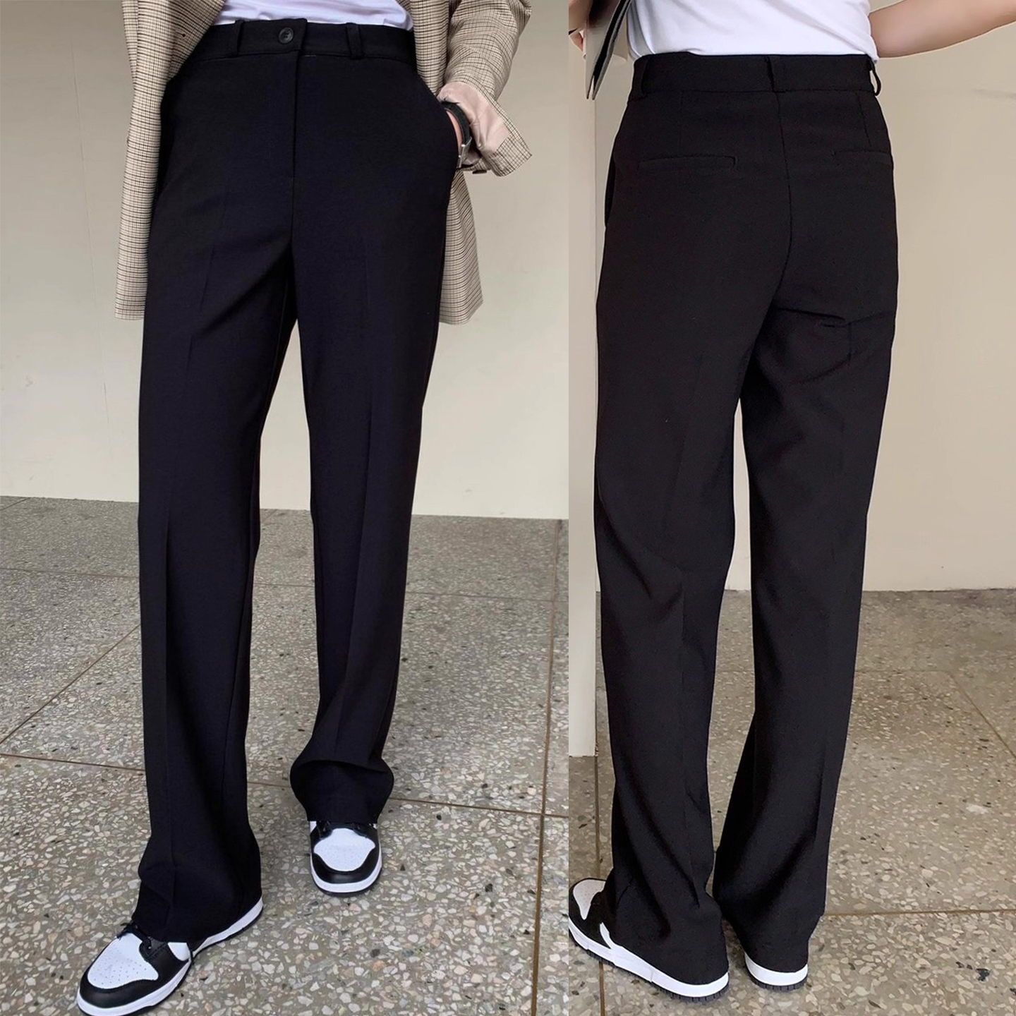 2025秋冬新品黑色窄版高级直筒显瘦垂感通勤休闲高腰阔腿西装长裤