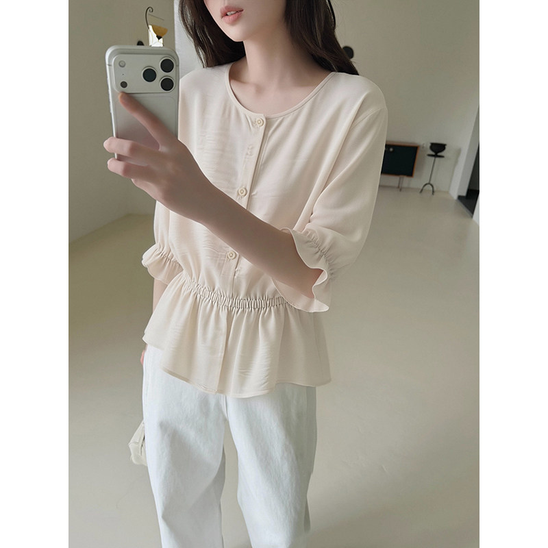 灯笼袖收腰设计感衬衫女夏气质高级感简约风优雅通勤上衣图片