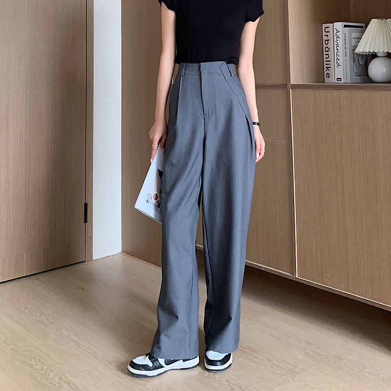 灰色设计感高级直筒长裤