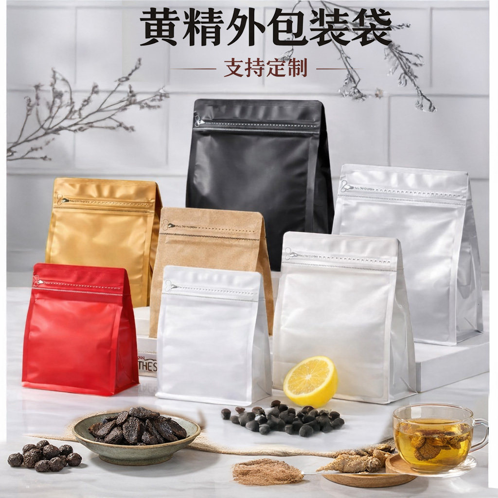黄精包装袋中药材分装袋黄精茶150克铝箔袋八边封自立袋密封定制