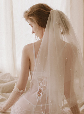 珍珠旅拍头纱管阿姨十点半H-015蝴蝶结结婚头饰法式睡裙配件