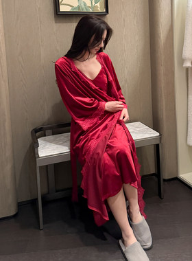 管阿姨A067婚礼晨袍新娘高级感秋冬丝绒睡袍红色睡衣结婚礼服裙