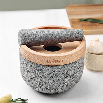 luntayo花岗岩石臼捣蒜器研磨器家用研钵调料中药研磨碗香料擂钵