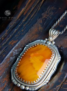 有禾 | 尼泊尔925纯银手工银饰天然老蜜蜡琥珀项链吊坠藏式民族风