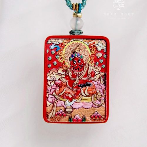 朱砂彩绘黄财神吊坠本命年项链