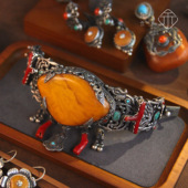 有禾独家 尼泊尔925纯银手工回流老蜜蜡吊坠手镯戒指耳环藏式 风