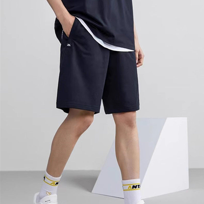 安踏正品运动短裤男2024夏季针织黑色休闲五分裤子薄款 152228311