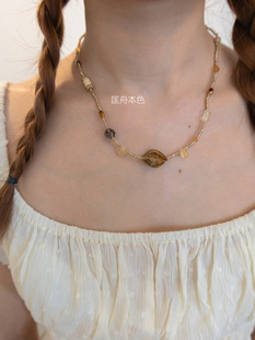 巴洛克 复古vintage 金箔不规则琉璃水晶石串珠项链 法式 匡舟本色