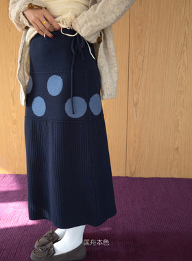 匡舟本色 26年春款韩国小众设计款 百褶波点绑带针织裙半身裙 女